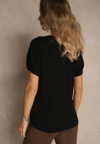 Renee - Czarny Dzianinowy T-shirt z Cyrkoniowymi Aplikacjami Fenellia. Okazja: na co dzień. Kolor: czarny. Materiał: dzianina. Wzór: aplikacja. Styl: glamour, casual #5