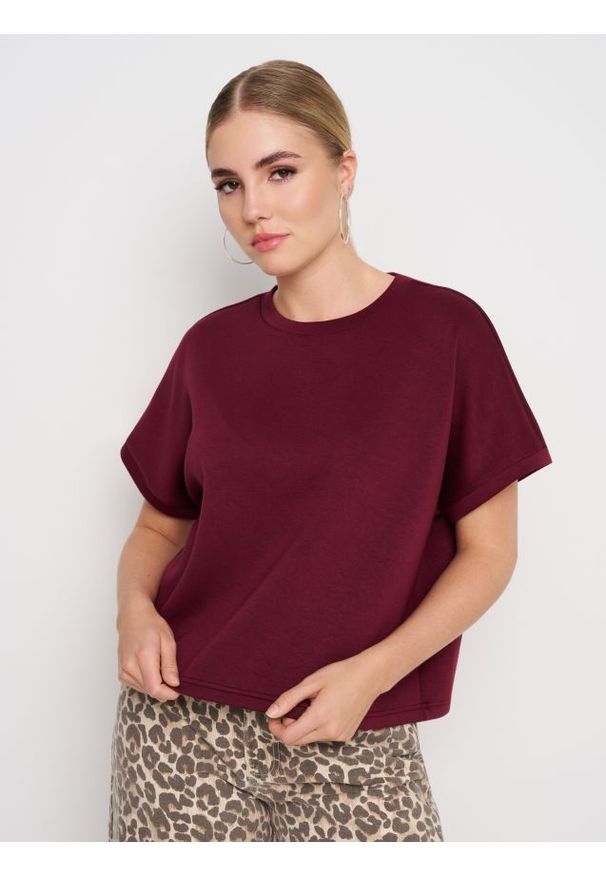 Sinsay - Bluza z krótkim rękawem soft touch - czerwony. Kolor: czerwony. Materiał: wiskoza, dzianina. Długość rękawa: krótki rękaw. Długość: krótkie
