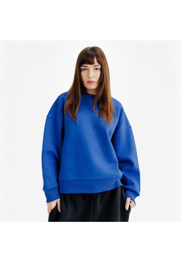 Decathlon - Bluza okrągły dekolt damska Elementals. Kolor: niebieski. Materiał: poliester, tkanina, bawełna, elastan, materiał, prążkowany