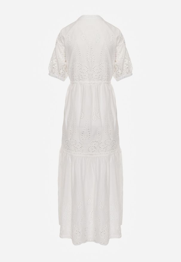 Born2be - Biała Haftowana Sukienka Maxi ze Ściągaczem w Talii Erlina. Kolor: biały. Materiał: tkanina. Wzór: haft. Sezon: lato. Długość: maxi