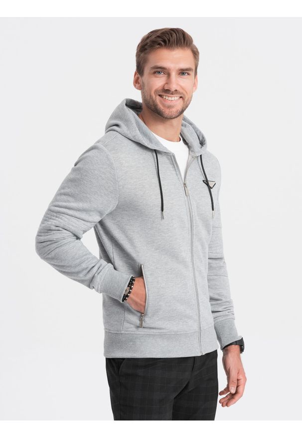 Ombre Clothing - Bluza męska rozpinana z kapturem - szary melanż V2. Typ kołnierza: kaptur. Kolor: szary. Materiał: poliester, bawełna. Wzór: melanż