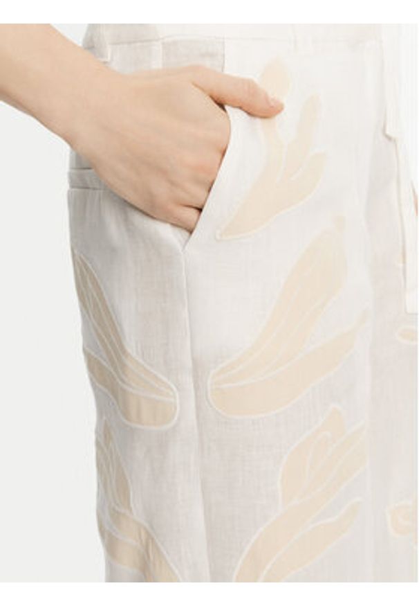 Marella Spodnie materiałowe Kadiak 2513131212 Biały Wide Leg. Kolor: biały. Materiał: len