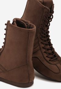 Born2be - Brązowe Sznurowane Sneakersy w Stylu Bokserskim Havanne. Okazja: na co dzień. Kolor: brązowy. Materiał: jeans #7