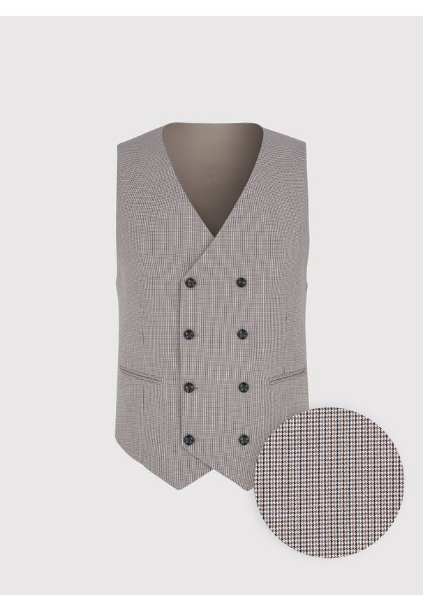 Pako Lorente - PAKO LORENTE - Dwurzędowa kamizelka męska w drobną kratę. Materiał: poliester, elastan, wiskoza. Styl: elegancki, młodzieżowy