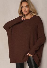 Renee - Brązowy Casualowy Sweter Oversize Allethia. Okazja: na co dzień. Kolor: brązowy. Sezon: zima. Styl: casual