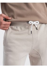 Ombre Clothing - Spodnie męskie dresowe typu jogger - jasnobeżowe V1 OM-PABS-0173 - XXL. Okazja: na co dzień. Kolor: beżowy. Materiał: dresówka. Wzór: aplikacja. Styl: casual