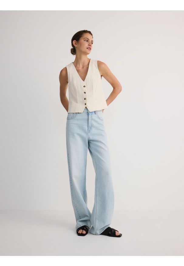 Reserved - Jeansy wide leg - niebieski. Kolor: niebieski