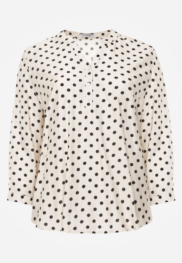 Born2be - Biała Koszula z Wiskozy w Kropki z Metaliczną Nitką Ereis. Okazja: na co dzień. Kolekcja: plus size. Kolor: biały. Materiał: wiskoza. Długość: długie. Wzór: kropki. Styl: elegancki, casual