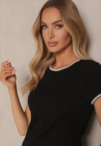 Renee - Czarny T-shirt z Bawełny z Ozdobną Lamówką Elanicea. Okazja: na co dzień. Kolor: czarny. Materiał: bawełna. Styl: sportowy, wizytowy, casual