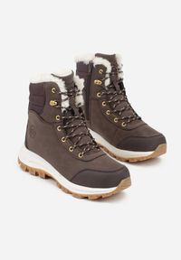 Born2be - Ciemnobrązowe Botki Śniegowce w Trekkingowym Stylu na Grubej Podeszwie Elorene. Kolor: brązowy. Materiał: wełna, dzianina. Sezon: zima. Styl: klasyczny, elegancki #6