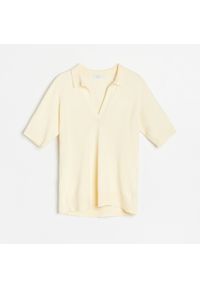 Reserved - Dzianinowa bluzka z kołnierzykiem - Żółty. Kolor: żółty. Materiał: dzianina #1