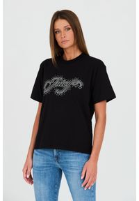Juicy Couture - JUICY COUTURE Czarny damski t-shirt Boyfriend Scatter Diamante, Rozmiar S. Kolor: czarny