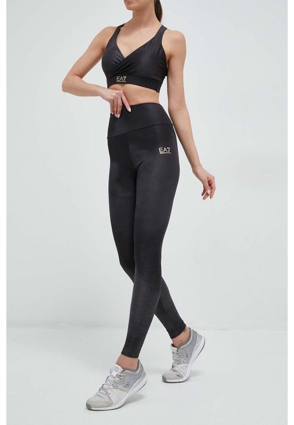 EA7 Emporio Armani legginsy damskie kolor szary wzorzyste. Stan: podwyższony. Kolor: szary
