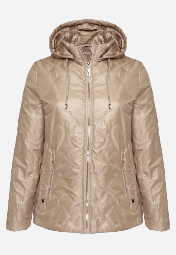 Born2be - Ciemnobeżowa Kurtka Pikowana z Odpinanym Kapturem Marinos. Kolekcja: plus size. Kolor: beżowy. Styl: elegancki