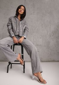 Renee - Szare Jeansy Wide Leg High Waist z Bawełną i Dodatkiem Wiskozy Rhenerila. Okazja: na co dzień. Stan: podwyższony. Kolor: szary. Styl: casual, elegancki #1