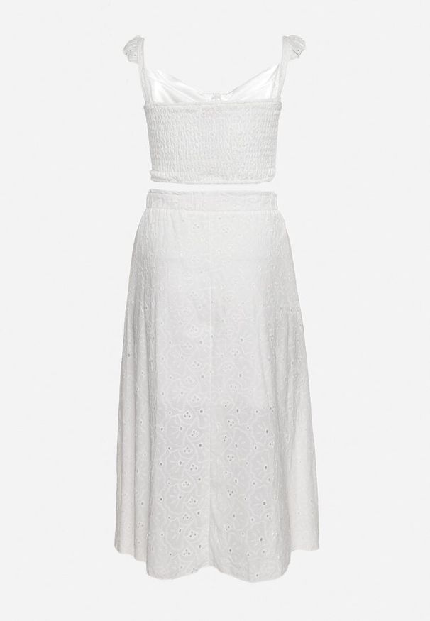 Born2be - Biały Komplet w Stylu Boho Koronkowy Top i Spódnica Rozkloszowana z Gumką w Pasie Sovemia. Kolor: biały. Materiał: koronka. Wzór: aplikacja