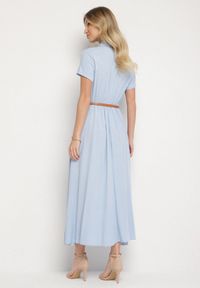 Born2be - Niebieska Wiskozowa Sukienka o Koszulowym Fasonie z Wąskim Paskiem Fillamea. Kolor: niebieski. Materiał: wiskoza. Wzór: aplikacja. Typ sukienki: koszulowe. Styl: elegancki #4