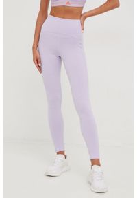 Adidas by Stella McCartney - adidas by Stella McCartney legginsy treningowe damskie kolor fioletowy gładkie. Stan: podwyższony. Kolor: fioletowy. Materiał: skóra, dzianina, materiał. Wzór: gładki. Sport: fitness #2