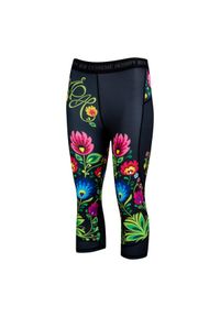 Legginsy sportowe damskie EXTREME HOBBY FOLK 3/4. Kolor: czarny. Materiał: poliester, elastan. Sport: joga i pilates