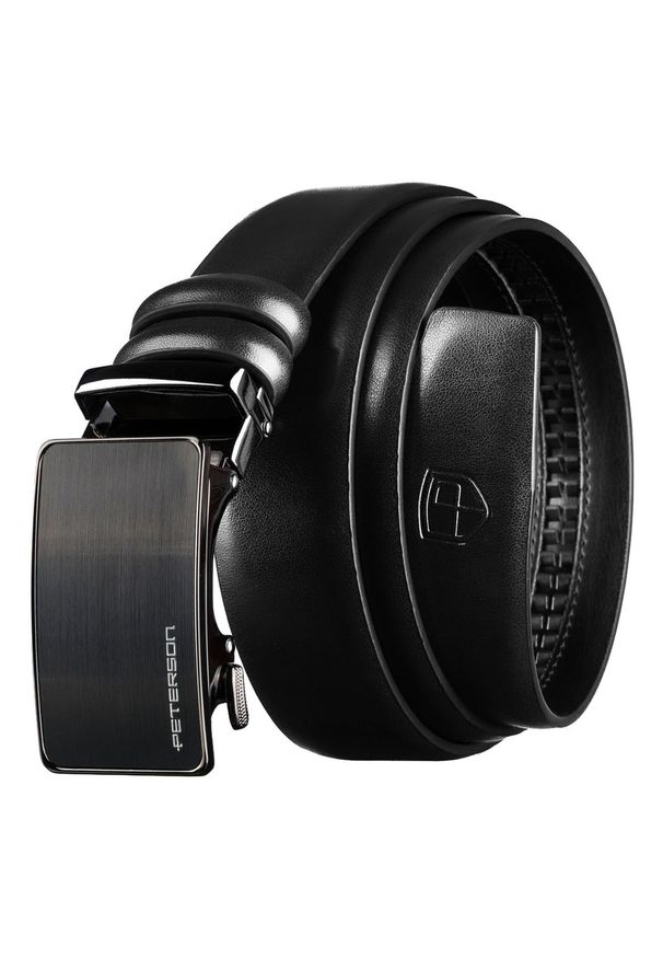 Pasek męski z automatyczną klamrą wykonany ze skóry naturalnej w czarnym kolorze Peterson PTN A019-AB-BLACK. Kolor: czarny. Materiał: skóra. Styl: elegancki