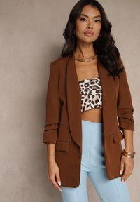Renee - Brązowa Marynarka Rhenona. Kolor: brązowy. Materiał: satyna, koronka. Wzór: jednolity. Styl: klasyczny, elegancki