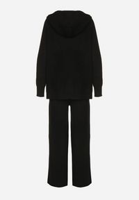 Born2be - Czarny Komplet z Wełną i Bawełną Szerokie Spodnie i Rozpinana Bluzka z Kapturem Reikania. Kolor: czarny. Materiał: wełna, bawełna #5