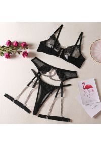 Intica - Komplet bielizny z łańcuszkiem na specjalne okazje Zonia. Kolor: czarny. Materiał: materiał, skóra