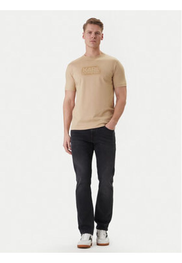 Karl Lagerfeld - KARL LAGERFELD T-Shirt 755060 562242 Beżowy Regular Fit. Typ kołnierza: dekolt w karo. Kolor: beżowy. Materiał: bawełna