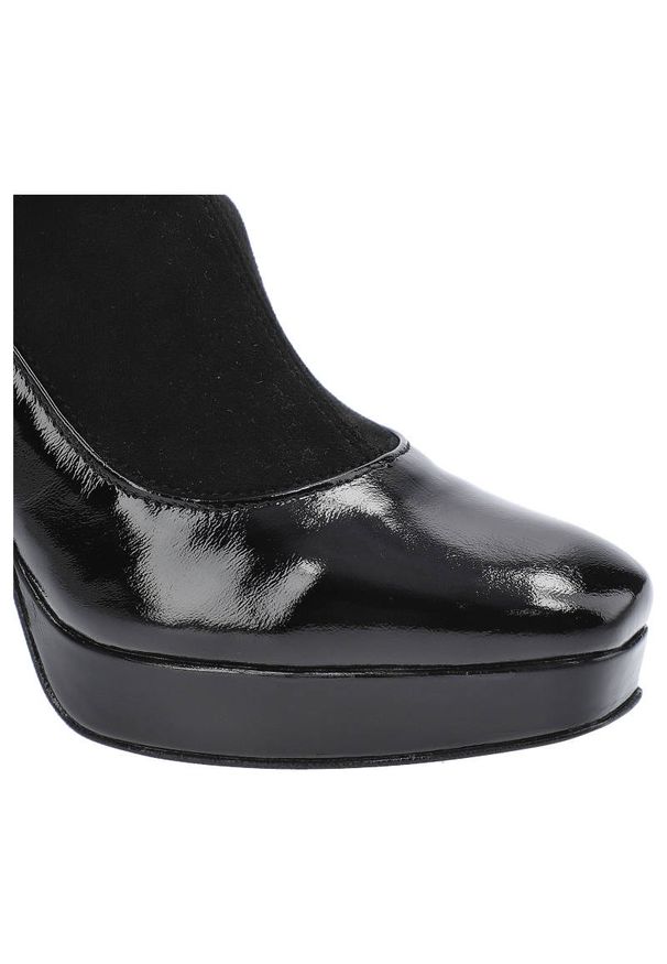 Czarne Botki Damskie Simen Modne Eleganckie Buty. Kolor: czarny. Materiał: lakier. Szerokość cholewki: normalna. Obcas: na obcasie. Styl: elegancki. Wysokość obcasa: średni