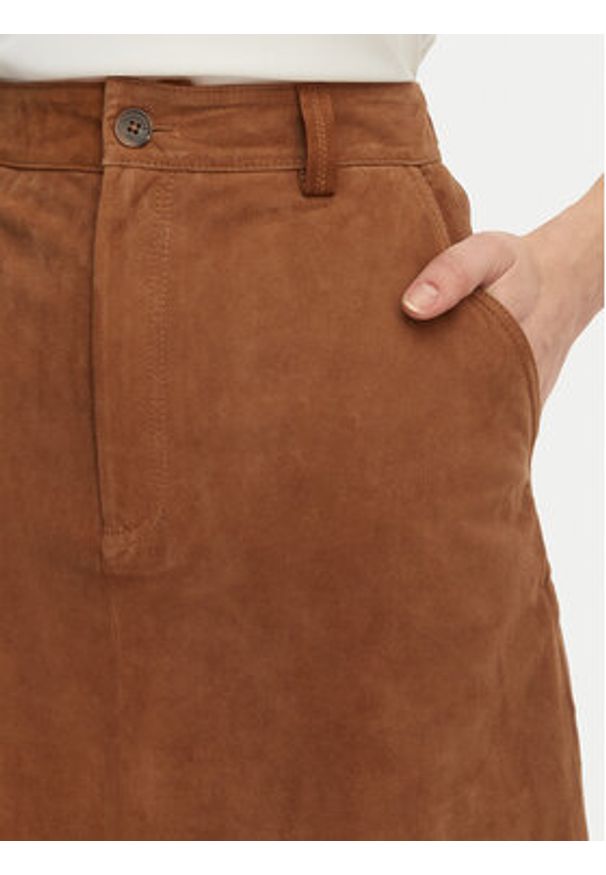 Marella Spódnica skórzana Zeus 2613401024 Brązowy Regular Fit. Kolor: brązowy. Materiał: skóra