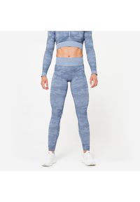 DOMYOS - Legginsy fitness damskie Domyos. Kolor: niebieski. Materiał: materiał, poliamid, poliester, elastan. Sport: fitness