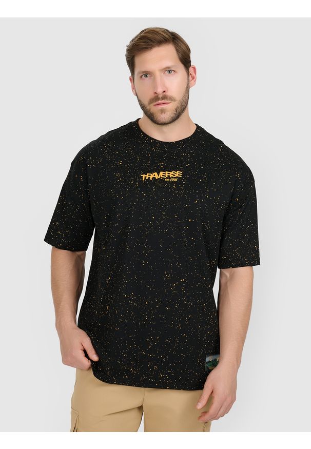 4f - 4F T-shirt oversize z nadrukiem męski - czarny S. Okazja: na co dzień. Kolor: czarny. Materiał: materiał, bawełna, skóra, dzianina. Wzór: nadruk. Styl: klasyczny, casual