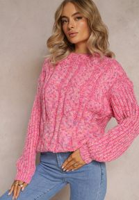 Renee - Fuksjowy Sweter w Warkoczykowy Splot Salvio. Kolor: różowy. Materiał: tkanina, dzianina. Długość rękawa: długi rękaw. Długość: długie. Wzór: ze splotem. Styl: klasyczny #1