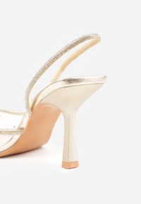 Renee - Złote Szpilki Slingback z Transparentną Cholewką i Cyrkoniami Liaceran. Okazja: na imprezę. Kolor: złoty. Szerokość cholewki: normalna. Obcas: na szpilce. Styl: wizytowy, glamour #7