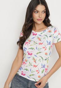 Born2be - Pomarańczowy Bawełniany T-shirt z Ozdobnym Nadrukiem Zaromira. Okazja: na co dzień. Kolor: biały. Materiał: bawełna. Wzór: nadruk. Styl: klasyczny, elegancki, casual #6