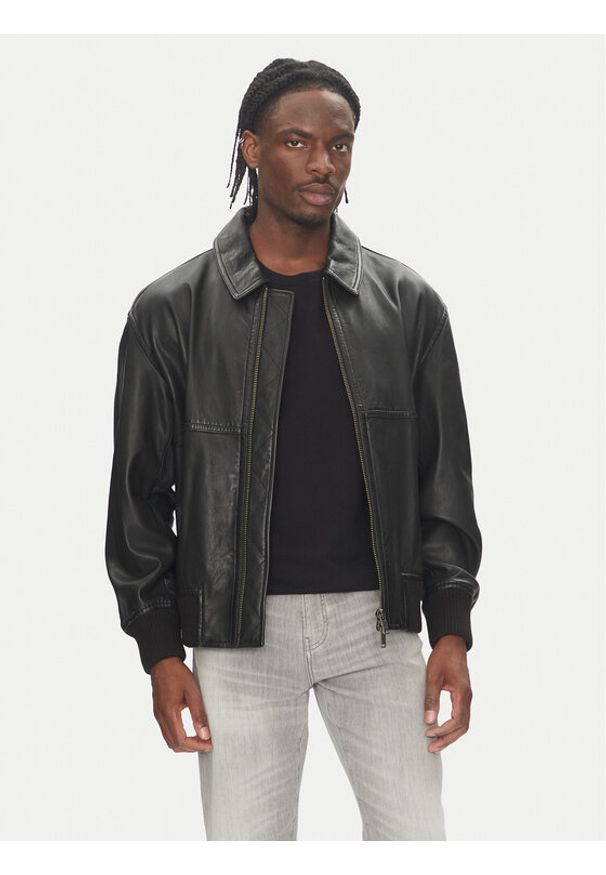 BOSS Kurtka skórzana Joberg 50543240 Czarny Relaxed Fit. Kolor: czarny. Materiał: skóra