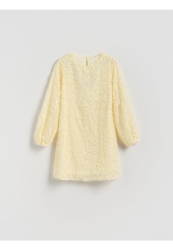 Reserved - Sukienka z cekinami - jasnożółty. Kolor: żółty. Materiał: tkanina. Typ sukienki: proste