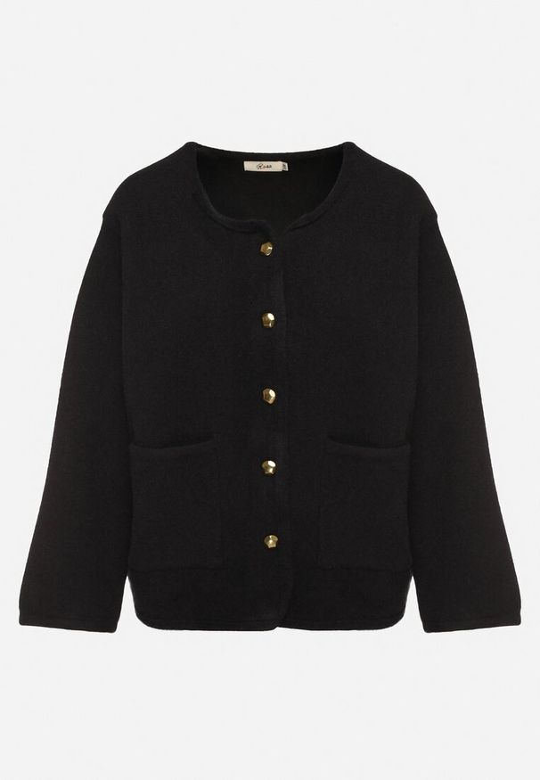Born2be - Czarny Kardigan z Wiskozą na Guziki Fannith. Okazja: na co dzień. Kolor: czarny. Materiał: wiskoza. Wzór: aplikacja. Styl: elegancki, casual