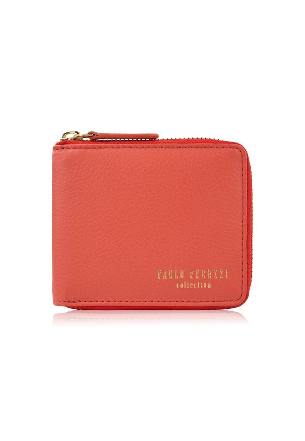 PAOLO PERUZZI - Portfel damski skórzany mały pomarańczowy w orientacji poziomej z RFID Paolo Peruzzi KV-04-OR. Kolor: pomarańczowy. Materiał: skóra