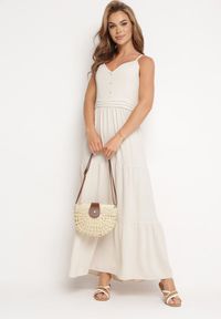 Born2be - Jasnobeżowa Sukienka na Regulowanych Ramiączkach z Gumką w Pasie Ebisina. Okazja: na co dzień. Kolor: beżowy. Długość rękawa: na ramiączkach. Sezon: lato. Styl: elegancki, casual #1