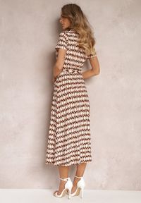 Renee - Beżowo-Bordowa Sukienka Mamci Koszulowa Wiązana w Pasie Maevana. Okazja: na co dzień, na imprezę. Kolor: beżowy. Materiał: wiskoza. Długość rękawa: krótki rękaw. Typ sukienki: koszulowe. Styl: elegancki, casual