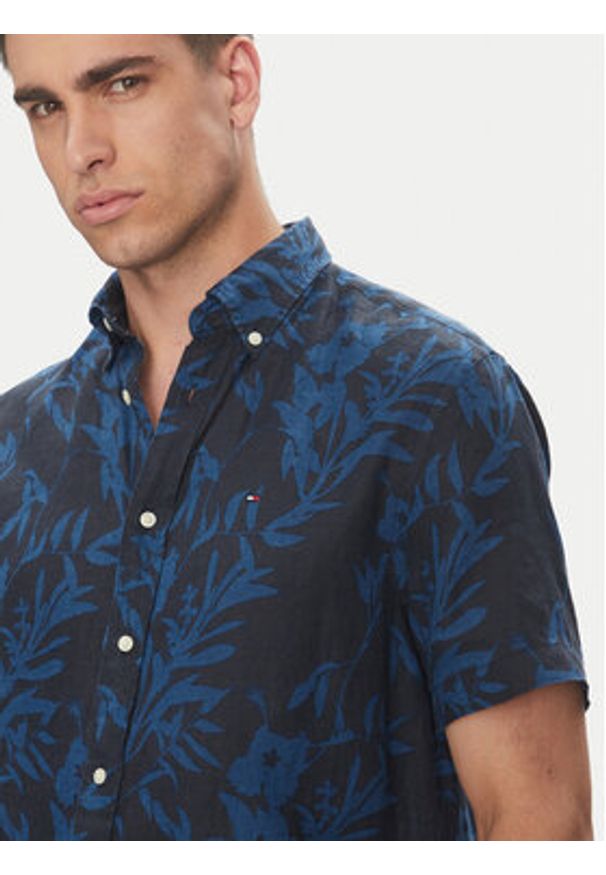 TOMMY HILFIGER - Tommy Hilfiger Koszula Tropical MW0MW38586 Granatowy Regular Fit. Kolor: niebieski. Materiał: len