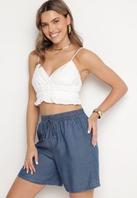 Born2be - Granatowe Bawełniane Szorty Bermudy z Elastyczną Gumką w Talii i Kieszeniami Tilmio. Okazja: na co dzień. Kolor: niebieski. Materiał: bawełna. Styl: sportowy, casual, elegancki #5