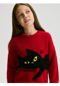 Reserved - Sweter z dzianiny z długim włosem - czerwony. Kolor: czerwony. Materiał: dzianina. Długość: długie #1