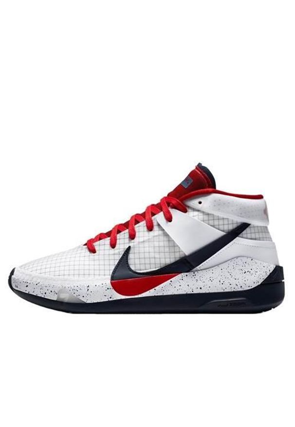 Buty koszykarskie męskie Nike KD13. Wysokość cholewki: za kostkę. Zapięcie: sznurówki. Kolor: biały, wielokolorowy. Materiał: materiał, tkanina, syntetyk. Szerokość cholewki: normalna