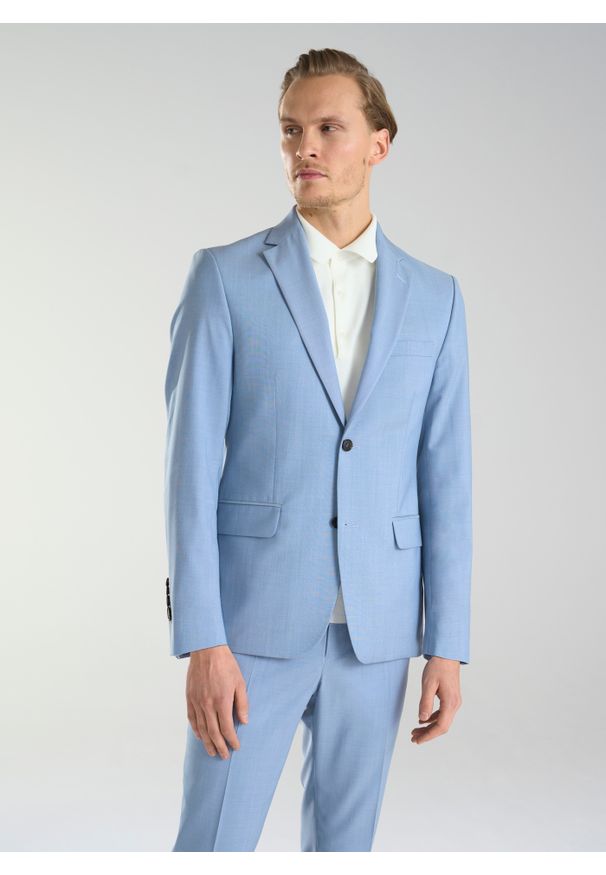 Pako Lorente - PAKO LORENTE – Błękitna męska marynarka garniturowa. Okazja: na komunię, na ślub cywilny, na wesele. Kolor: niebieski