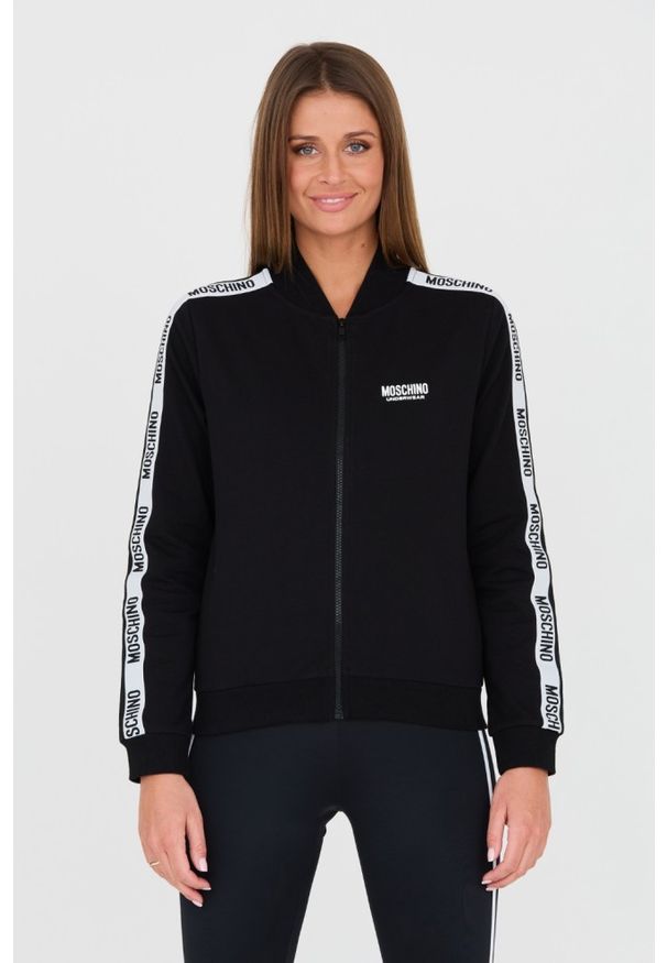 MOSCHINO Czarna damska bluza z lampasami, Rozmiar S. Kolor: czarny
