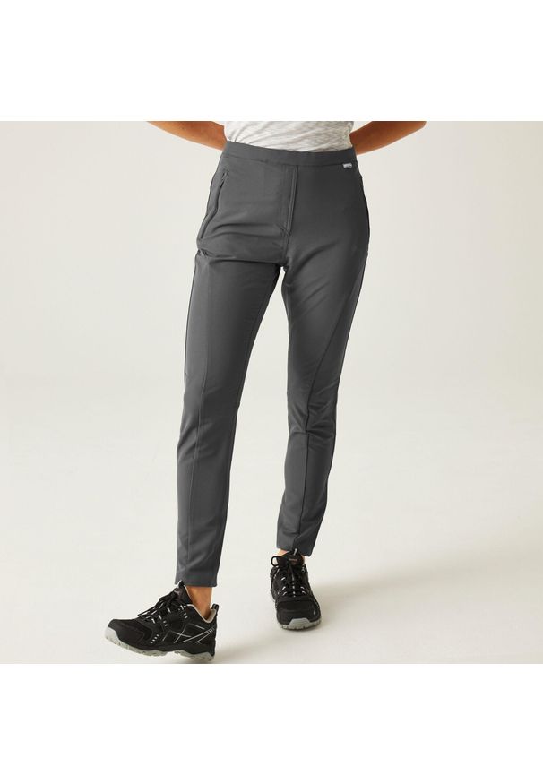 Regatta - Damskie spodnie trekkingowe Pentre Stretch. Kolor: zielony, szary, wielokolorowy. Materiał: poliester, elastan. Sezon: lato. Sport: wspinaczka, turystyka piesza