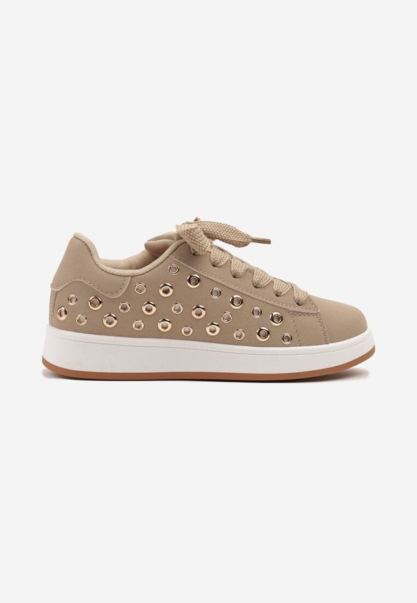 Renee - Ciemnobeżowe Sneakersy z Ozdobnymi Nitami Feloriela. Kolor: beżowy. Materiał: jeans