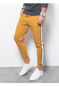 Ombre Clothing - Spodnie męskie dresowe joggery P951 - musztardowe - XXL. Kolor: żółty. Materiał: dresówka
